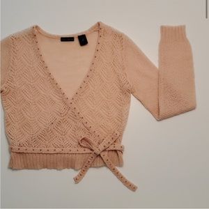 Moda International | Wrap Sweater Cropped Light Pink Women’s Size Medium